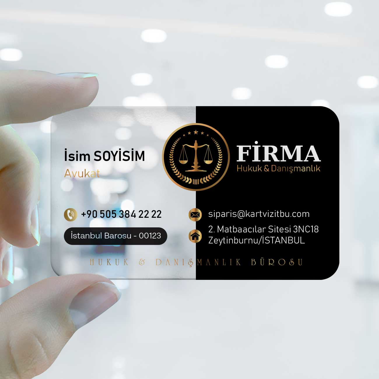 Avukat ve Hukuk Bürosu Şeffaf Kartvizit 0004