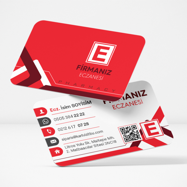 Modern Ok Desenli ve Bordo Detaylı Eczane Kartviziti