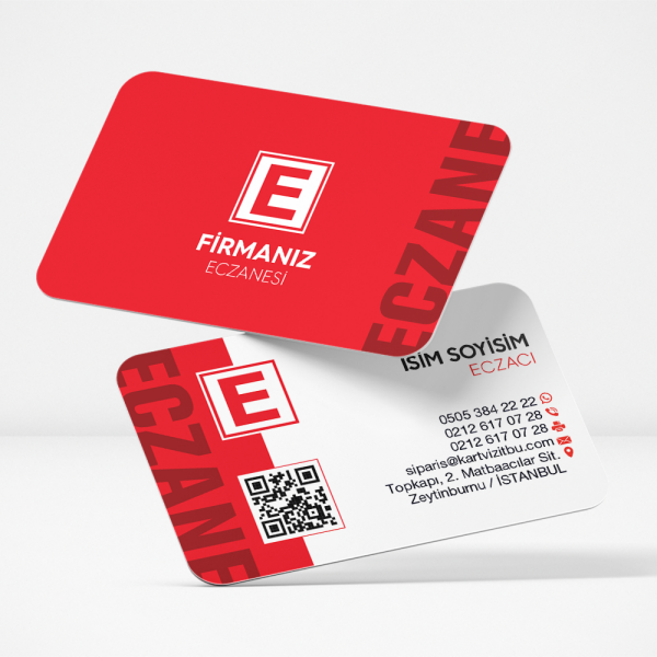 Büyük Dikey Yazılı ve Tipografik Tasarımlı Eczane Kartviziti