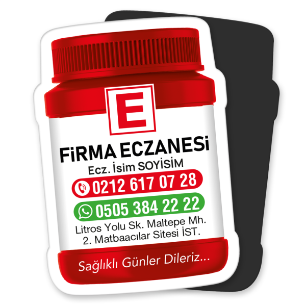 İlaç Şişesi Şeklinde Özel Kesim Eczane Magneti