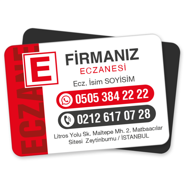 Klasik Kurumsal Tasarımlı Dikdörtgen Eczane Magneti - Dikey Şeritli