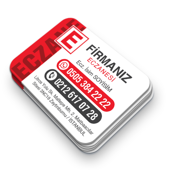 Klasik Kurumsal Tasarımlı Dikdörtgen Eczane Magneti - Dikey Şeritli