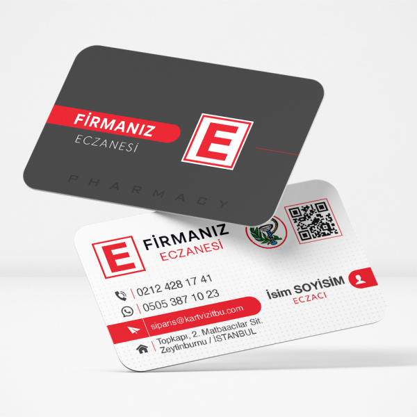 Kurumsal Eczane Kartvizit Modeli - Gri Kırmızı Konsept