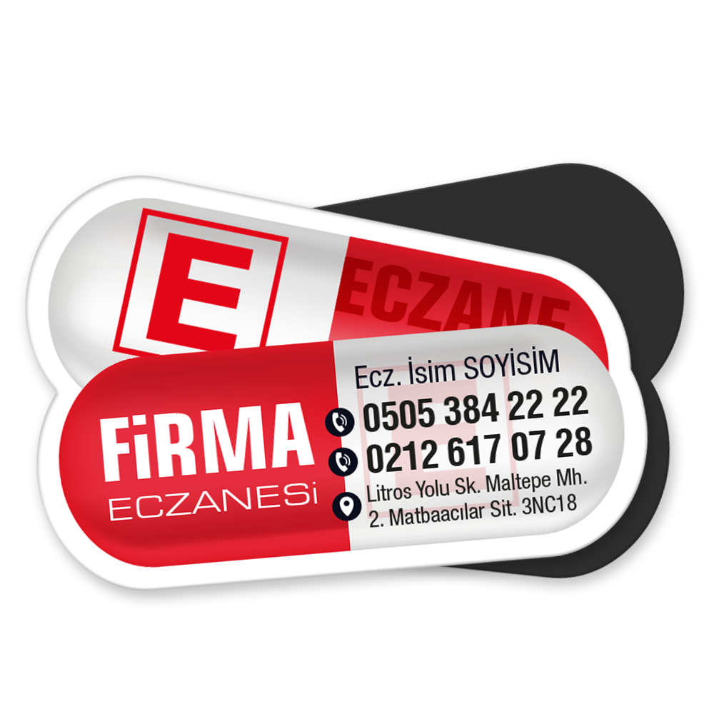 Beyaz Kapsül Şeklinde Özel Kesim Eczane Magneti - Ferah Görünüm